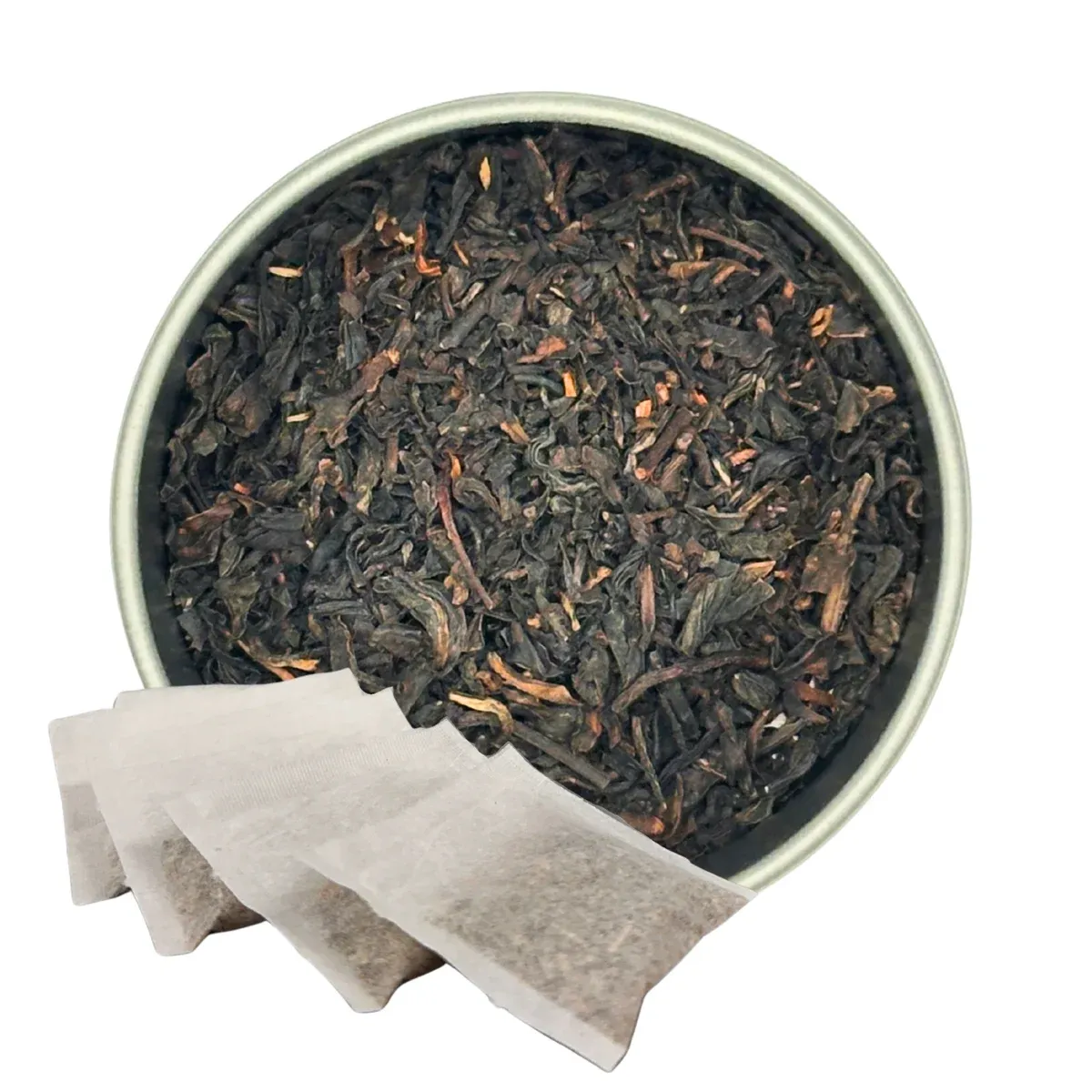 Black Tea, Tea Bags: tea in a round dish with paper sachets alongside it