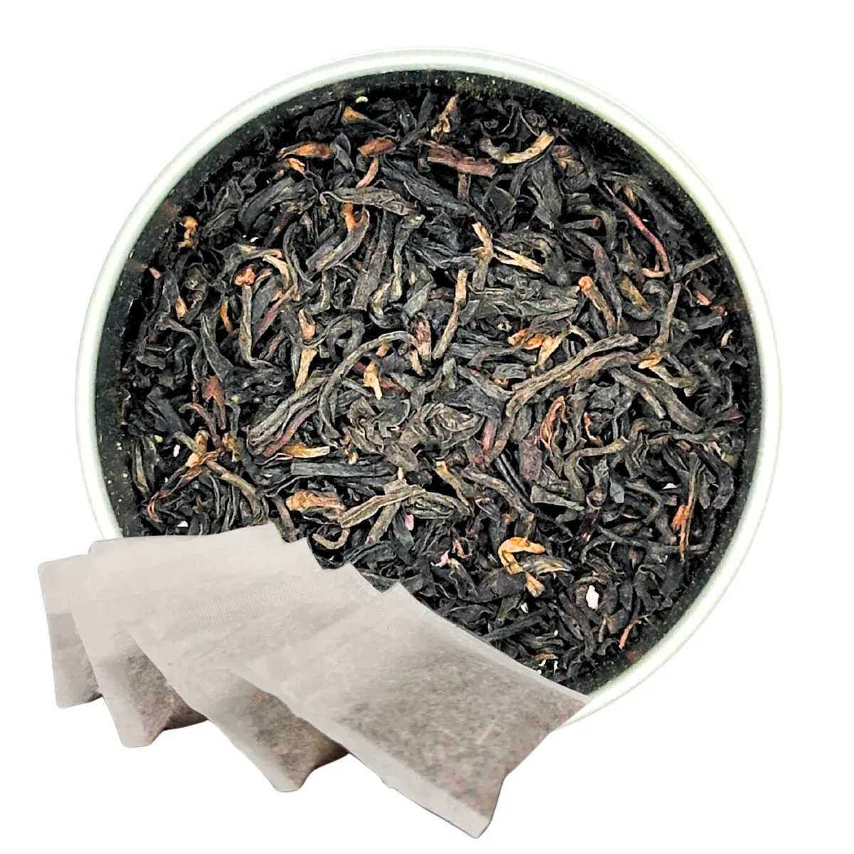 Irish Breakfast Tea, Tea Bags: tea in a round dish with paper sachets alongside it