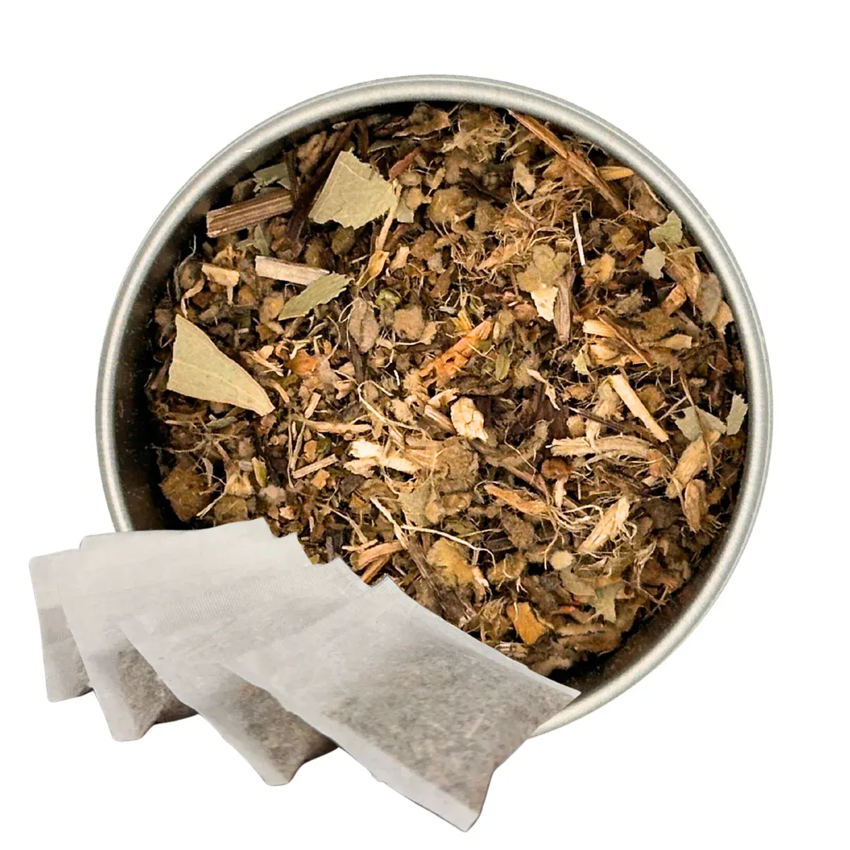 Lung Tea, Tea Bags: tea in a round dish with paper sachets alongside it