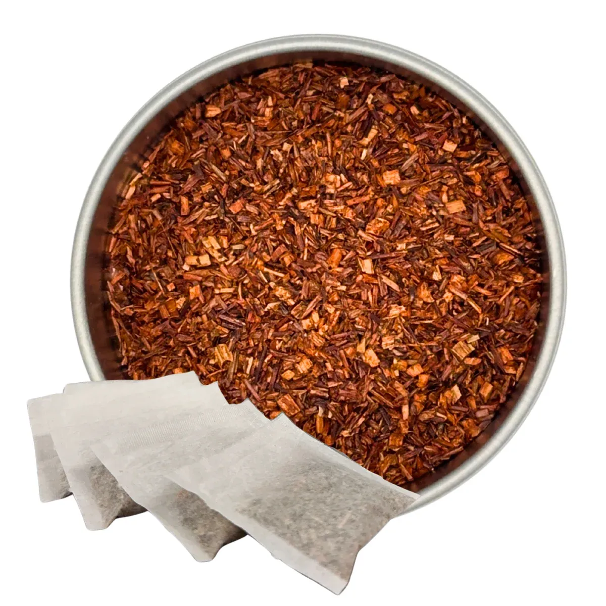 Rooibos Tea, Tea Bags: tea in a round dish with paper sachets alongside it