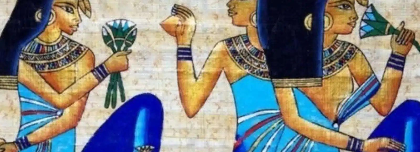 Ancient Egyptian papyrus-style art depicting the blue lotus flower